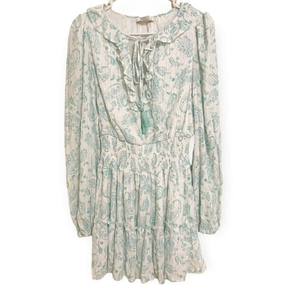 House Of Harlow Printed Paisley Ruffle Tiered Mini Dress - Picture 1 of 9